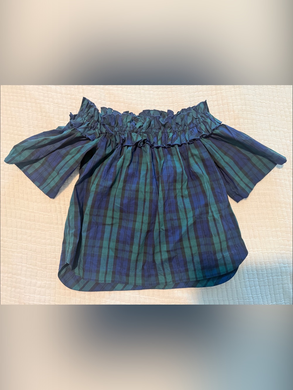 Vineyard Vines off the shoulder black watch top